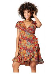 Aller Simplement Sukienka w kolorze czerwono-pomarańczowym rozmiar: 38/40. Czerwone sukienki Aller Simplement, na co dzień, bez wzorów, bez kołnierzyka, bez ramiączek, mini, kopertowe. Za 56.99 zł.