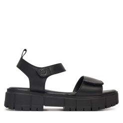 Sandały Tamaris. Czarne sandały Tamaris, bez wzorów, bez obcasa, na koturnie, bez zapięcia. Za 259.99 zł.