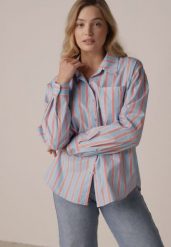 Niebieska Bawełniana Koszula o Kroju Oversize Ozdobiona Pionowymi Paskami Ulialia. Niebieskie koszule Born2be, l, bez wzorów, z bawełny, klasyczne, bez kołnierzyka, bez ramiączek. Za 129.99 zł.