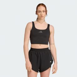 Koszulka Power Light Support Bra. Czarne bluzki Adidas, xl, bez wzorów, sportowe, bez kołnierzyka, bez ramiączek. Za 199.00 zł.