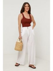 Lin Passion Lniane spodnie w kolorze białym rozmiar: 40/42. Białe spodnie materiałowe Lin Passion, bez wzorów, ze lnu, z standardowym stanem. Za 130.99 zł.