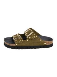 Billowy Skórzane klapki w kolorze khaki rozmiar: 39. Brązowe klapki Billowy, bez wzorów, z otwartym noskiem, bez obcasa. Za 223.99 zł.
