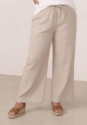 Beżowe Spodnie Casual Szerokie ze Sznurkiem i Gumką w Pasie Caeena. Brązowe spodnie materiałowe Born2be, na co dzień, l, bez wzorów, z jeansu, plus size, długie. Za 79.99 zł.