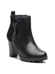 Jenny Fairy Botki WS16002-6 Czarny. Czarne botki Jenny Fairy, bez wzorów, ze skóry, bez obcasa, na słupku, bez zapięcia. Za 57.99 zł.