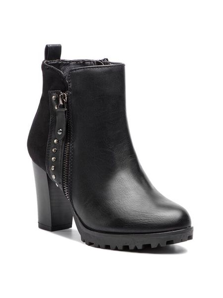 Jenny Fairy Botki WS16002-6 Czarny. Czarne botki Jenny Fairy, bez wzorów, ze skóry, bez obcasa, na słupku, bez zapięcia. Za 57.99 zł.