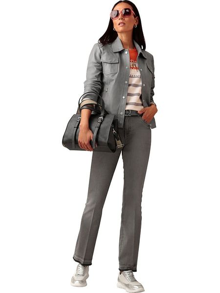 Heine Dżinsy - Slim fit - w kolorze szarym rozmiar: 48. Szare jeansy Heine, z aplikacjami. Za 105.38 zł.