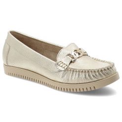 Złote Mokasyny Armodo Eleganckie Obuwie Damskie. Żółte mokasyny Armodo, z aplikacjami, ze skóry, bez obcasa. Za 339.00 zł.