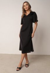 Czarna Koktajlowa Sukienka VICES ze Zwiewnymi Rękawami i Kwiatową Aplikacją 3D Talilia. Czarne sukienki Born2be, na imprezę, l, z aplikacjami, eleganckie, bez kołnierzyka, bez ramiączek, midi, kopertowe. Za 169.99 zł.