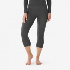 Legginsy termoaktywne narciarskie damskie Quechua BL 900 tech 3/4. Czarne bielizna sportowa WED'ZE, s, bez wzorów, z elastanu. Za 129.99 zł.