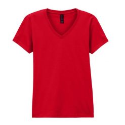 Koszulka Z Dekoltem W Szpic Dla Kobiet. Czerwone bluzki GILDAN, xl, bez wzorów, sportowe, bez kołnierzyka, bez ramiączek. Za 46.99 zł.