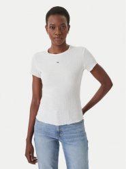 Tommy Jeans T-Shirt Smock Seersucker DW0DW22219 Biały Slim Fit. Białe t-shirty Tommy Jeans, xs, bez wzorów, z jeansu, bez kołnierzyka, bez ramiączek. Za 169.99 zł.