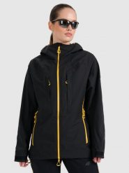 4F Kurtka trekkingowa przeciwdeszczowa membrana 20000+ damska - czarna L. Czarne kurtki sportowe 4f, l, bez wzorów, z materiału, bez kaptura, trekkingowe, primaloft. Za 799.99 zł.