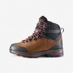 Buty trekkingowe damskie Forclaz MT100 szerokie skóra wodoodporne. Brązowe trekkingi FORCLAZ, z kauczuku, przed kolano, trekkingowe. Za 469.99 zł.