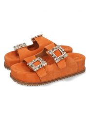 MELVIN & HAMILTON Skórzane klapki "Eve 3" w kolorze pomarańczowym rozmiar: 40. Pomarańczowe klapki Melvin & Hamilton, bez wzorów, ze skóry, z otwartym noskiem, bez obcasa. Za 304.99 zł.