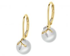 Kolczyki z żółtego złota z diamentami i perłami - liście - próba 585. Żółte kolczyki Apart, z diamentem, złote. Za 1,959.00 zł.