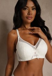 Jasnobeżowy Koronkowy Biustonosz Ozdobiony Przezroczystą Wstawką Acalinai. Brązowe biustonosze Renee, bez wzorów, z jeansu. Za 39.99 zł.