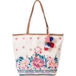 Torba shopper plażowa z haftem bonprix cielisto-różowo-turkusowy. Brązowe shopper bonprix, bez wzorów, bez dodatków. Za 54.99 zł.