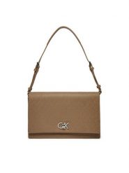 Calvin Klein Torebka Ck Elongated Shoulder Bag_Mono K60K613139 Beżowy. Brązowe torebki klasyczne Calvin Klein, bez wzorów, ze skóry, bez dodatków. Za 289.99 zł.
