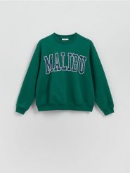 Bluza z nadrukiem - zielony. Zielone bluzy Reserved, l, bez wzorów, z bawełny, bez kaptura. Za 99.99 zł.