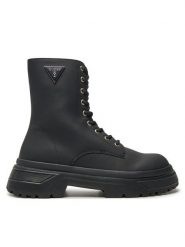 Guess Botki FLPPAM LEA10 Czarny. Czarne botki Guess, z aplikacjami, ze skóry, bez obcasa, na płaskiej podeszwie, bez zapięcia. Za 809.99 zł.