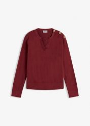 Bawełniany sweter z ozdobnymi guzikami. Czerwone swetry bonprix, bez wzorów, z bawełny, bez ramiączek. Za 64.99 zł.