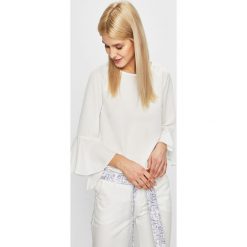 Trussardi Jeans - Bluzka. Białe bluzki Trussardi Jeans, bez wzorów, z jeansu, bez kołnierzyka, bez ramiączek. W wyprzedaży za 319.90 zł.