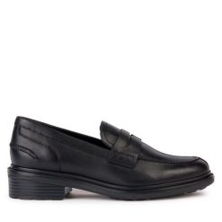 Lordsy Geox. Czarne lordsy Geox, bez wzorów, bez obcasa, bez zapięcia. Za 649.99 zł.