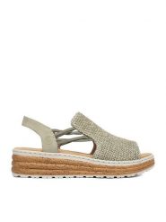 Rieker Sandały CEO-62741-52 Zielony. Zielone sandały Rieker, bez wzorów, z materiału, bez obcasa, na koturnie, bez zapięcia. Za 319.99 zł.