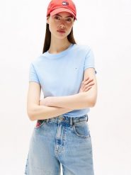 TOMMY JEANS Koszulka w kolorze błękitnym rozmiar: M. Niebieskie bluzki Tommy Jeans, m, bez wzorów, z bawełny, bez kołnierzyka, bez ramiączek. Za 105.63 zł.