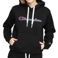 Bluza sportowa damska Champion Hooded Sweatshirt. Czarne bluzy sportowe Champion, xs, bez wzorów, z kapturem. Za 155.26 zł.
