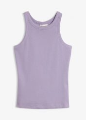 Tank top w prążek. Zielone topy bonprix, bez wzorów, z bawełny, bez kołnierzyka, bez ramiączek. Za 37.99 zł.