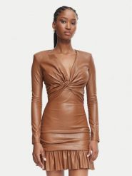 Elisabetta Franchi Sukienka z imitacji skóry AB-989-66E2-V400 Brązowy jasny Slim Fit. Brązowe sukienki Elisabetta Franchi, bez wzorów, ze skóry, bez kołnierzyka, bez ramiączek. Za 1,709.00 zł.