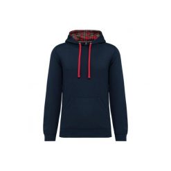 Wzorzysta bluza z kontrastowym kapturem Kariban. Niebieskie bluzy KARIBAN, xl, bez wzorów, z bawełny, z kapturem. Za 246.50 zł.