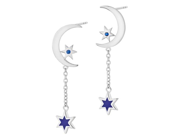 Kolczyki srebrne z cyrkoniami i emalią - Księżyce, gwiazdy. Szare kolczyki Apart, z cyrkonią, srebrne. Za 189.00 zł.