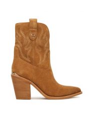 Guess Kowbojki FLTSAL SUE10 Brązowy. Brązowe botki Guess, z aplikacjami, ze skóry, bez obcasa, na słupku, bez zapięcia. Za 959.99 zł.