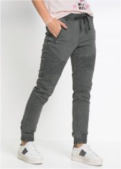 Spodnie z ozdobnymi detalami w stylu biker. Szare spodnie sportowe bonprix, bez wzorów. Za 169.99 zł.