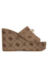 Guess Klapki FLJEVZ FAL04 Beżowy jasny. Brązowe klapki Guess, z aplikacjami, z materiału, bez obcasa. Za 549.99 zł.