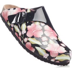 Kapcie ze skóry bonprix czarny w kwiaty. Klapki marki bonprix. Za 54.99 zł.