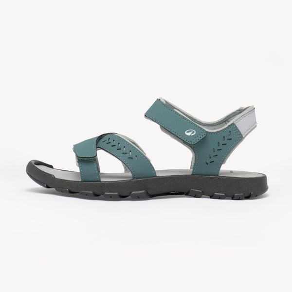 Sandały turystyczne damskie Quechua NH100. Brązowe sandały QUECHUA, bez wzorów, z materiału, wakacyjne, bez obcasa, bez zapięcia. Za 49.99 zł.