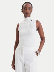 Fracomina Bluzka FR26WT4005K506R9 Kremowy Slim Fit. Białe bluzki Fracomina, l, bez wzorów, z wiskozy, bez kołnierzyka, bez ramiączek. Za 309.99 zł.