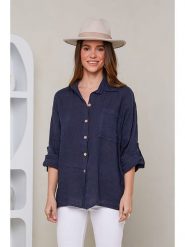 Rodier Lin Lniana koszula w kolorze granatowym rozmiar: XL/XXL. Niebieskie koszule Rodier Lin, xl, bez wzorów, ze lnu, bez kołnierzyka, bez ramiączek. Za 145.26 zł.