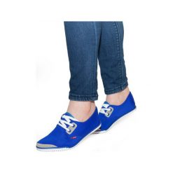 Niebieskie Sznurowane Tenisówki Lycra CC8518 Niebieski. Niebieskie trampki ButyModne, bez wzorów, z lycry, bez zapięcia. Za 79.00 zł.