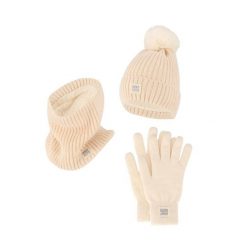 Damski Zimowy Zestaw Termiczny - Czapka + Rękawiczki + Komin - Złamana Biel. Białe czapki HEAT KEEPER, bez wzorów, z poliesteru. W wyprzedaży za 177.72 zł.