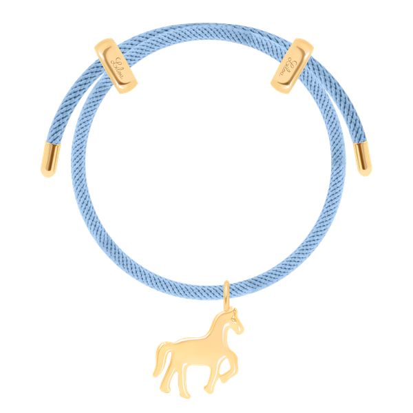 Błękitna bransoletka Liana z pozłacaną zawieszką w kształcie konia. Niebieskie bransoletki Lilou, pozłacane. Za 278.00 zł.