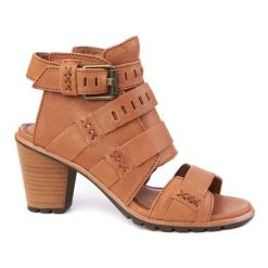 Sandały Sorel Nadia Klamra Skóra Naturalna. Brązowe sandały Sorel, bez wzorów, z gumy, biznesowe, bez obcasa, na obcasie, bez zapięcia. Za 349.99 zł.