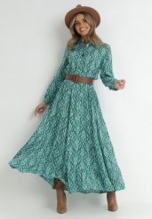 Zielono-Niebieska Sukienka Koszulowa w Ornamentalny Wzór Midis. Zielone sukienki Born2be, na co dzień, l, bez wzorów, z wiskozy, eleganckie, bez kołnierzyka, bez ramiączek, maxi, koszulowe. Za 109.99 zł.