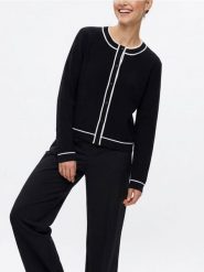 Kardigan z kontrastową lamówką - czarny. Czarne kardigany Sinsay, l, bez wzorów. Za 49.99 zł.