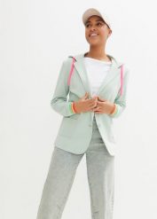 Żakiet dresowy z mieszanki wiskozy. Białe marynarki i żakiety bonprix, z aplikacjami, z dresówki. Za 229.99 zł.