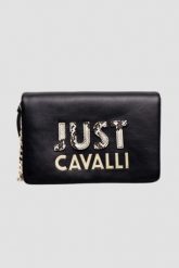 JUST CAVALLI Czarna torebka C Cut Out Logo. Czarne kopertówki Just Cavalli, bez wzorów, bez dodatków. W wyprzedaży za 379.99 zł.