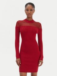 Guess Sukienka dzianinowa W6RK98 Z2YJ2 Czerwony Slim Fit. Czerwone sukienki Guess, xl, z aplikacjami, z dzianiny, bez kołnierzyka, bez ramiączek. Za 529.99 zł.